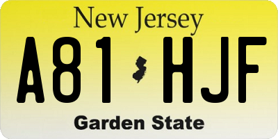 NJ license plate A81HJF