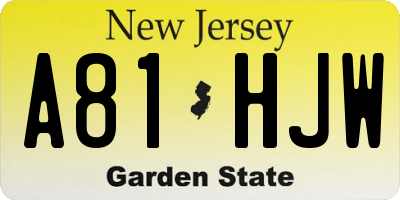 NJ license plate A81HJW