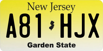 NJ license plate A81HJX