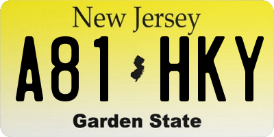 NJ license plate A81HKY