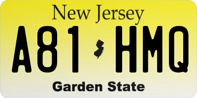 NJ license plate A81HMQ