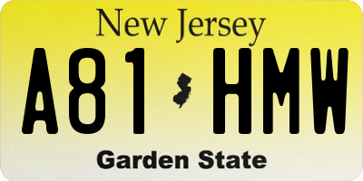NJ license plate A81HMW