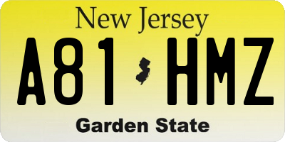 NJ license plate A81HMZ