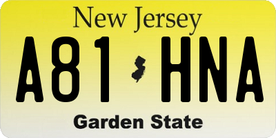NJ license plate A81HNA