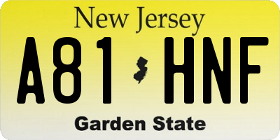 NJ license plate A81HNF