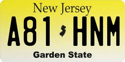 NJ license plate A81HNM