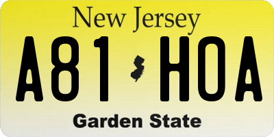 NJ license plate A81HOA