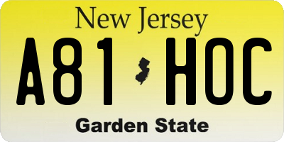 NJ license plate A81HOC