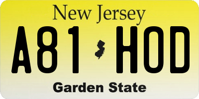 NJ license plate A81HOD