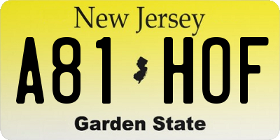 NJ license plate A81HOF