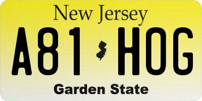 NJ license plate A81HOG