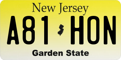 NJ license plate A81HON