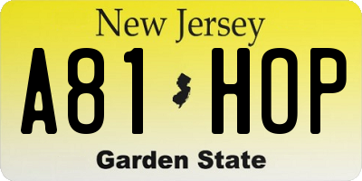 NJ license plate A81HOP
