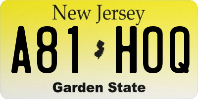 NJ license plate A81HOQ