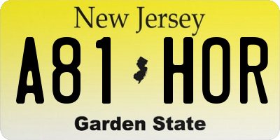 NJ license plate A81HOR