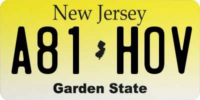 NJ license plate A81HOV