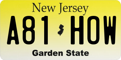 NJ license plate A81HOW