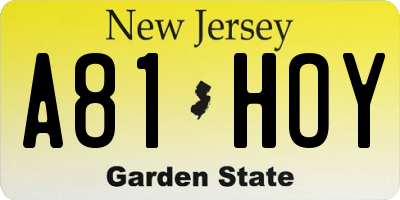 NJ license plate A81HOY