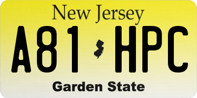 NJ license plate A81HPC