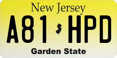 NJ license plate A81HPD