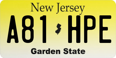 NJ license plate A81HPE