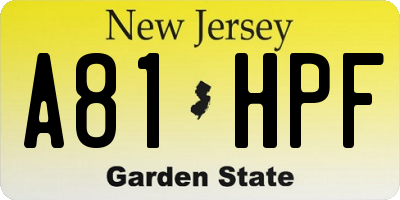 NJ license plate A81HPF