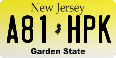 NJ license plate A81HPK