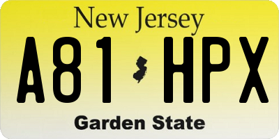 NJ license plate A81HPX