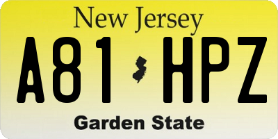 NJ license plate A81HPZ