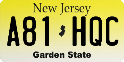 NJ license plate A81HQC