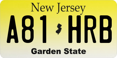 NJ license plate A81HRB