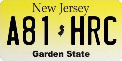 NJ license plate A81HRC