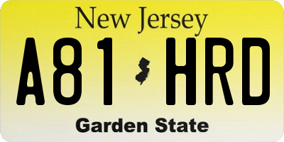 NJ license plate A81HRD