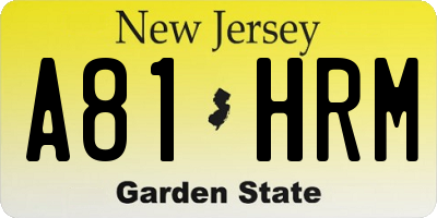 NJ license plate A81HRM