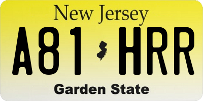 NJ license plate A81HRR