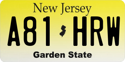 NJ license plate A81HRW