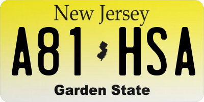 NJ license plate A81HSA