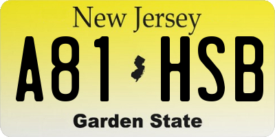 NJ license plate A81HSB