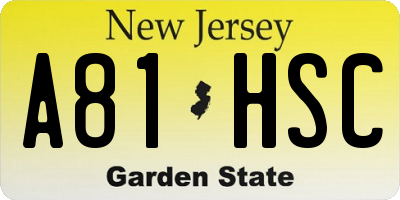 NJ license plate A81HSC