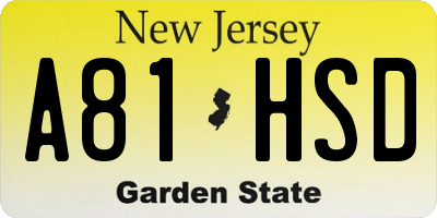 NJ license plate A81HSD