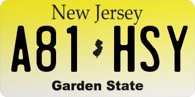 NJ license plate A81HSY