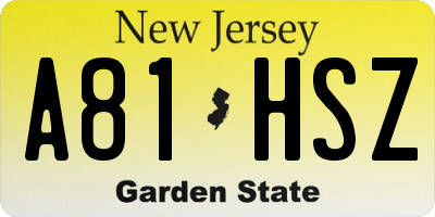 NJ license plate A81HSZ