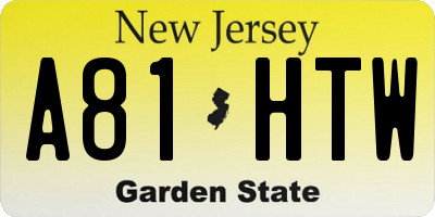 NJ license plate A81HTW