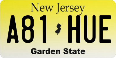 NJ license plate A81HUE