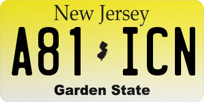 NJ license plate A81ICN