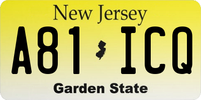 NJ license plate A81ICQ