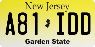 NJ license plate A81IDD