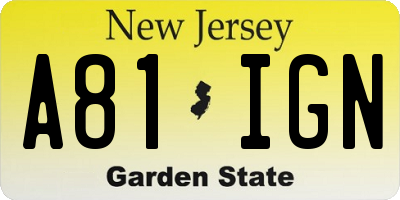 NJ license plate A81IGN