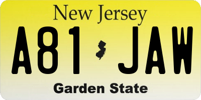NJ license plate A81JAW