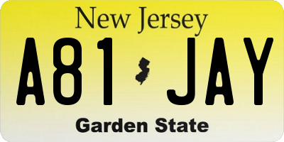 NJ license plate A81JAY